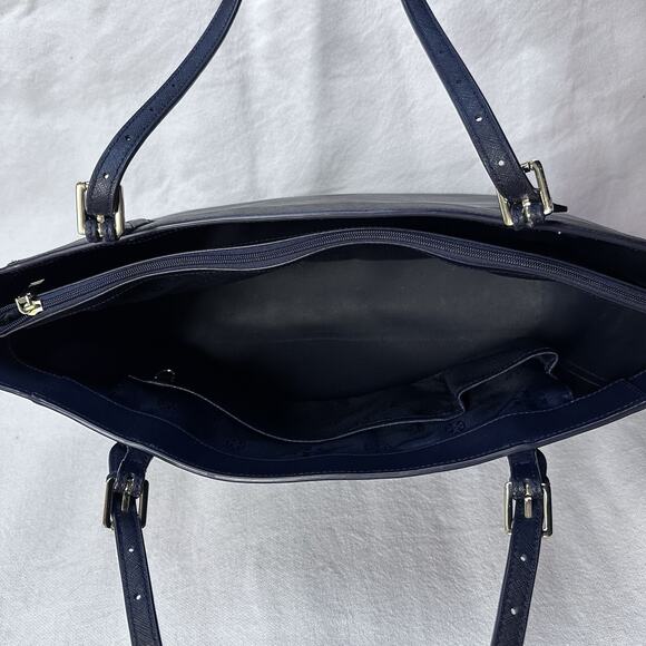 Tory Burch Navy Blue Saffiano Leather‎ Tote Bag with Bonus Wristlet - Picture 3 of 11